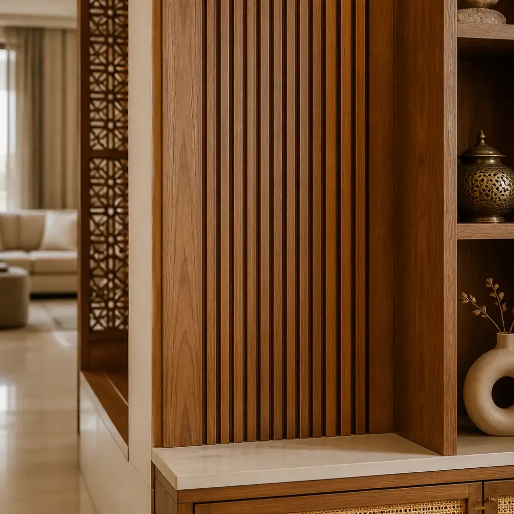 Wooden slat wall panel finish